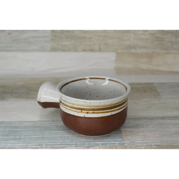 Stoneware Soup Bowl with Handle Made in Japan Brown White - Picture 1 of 6